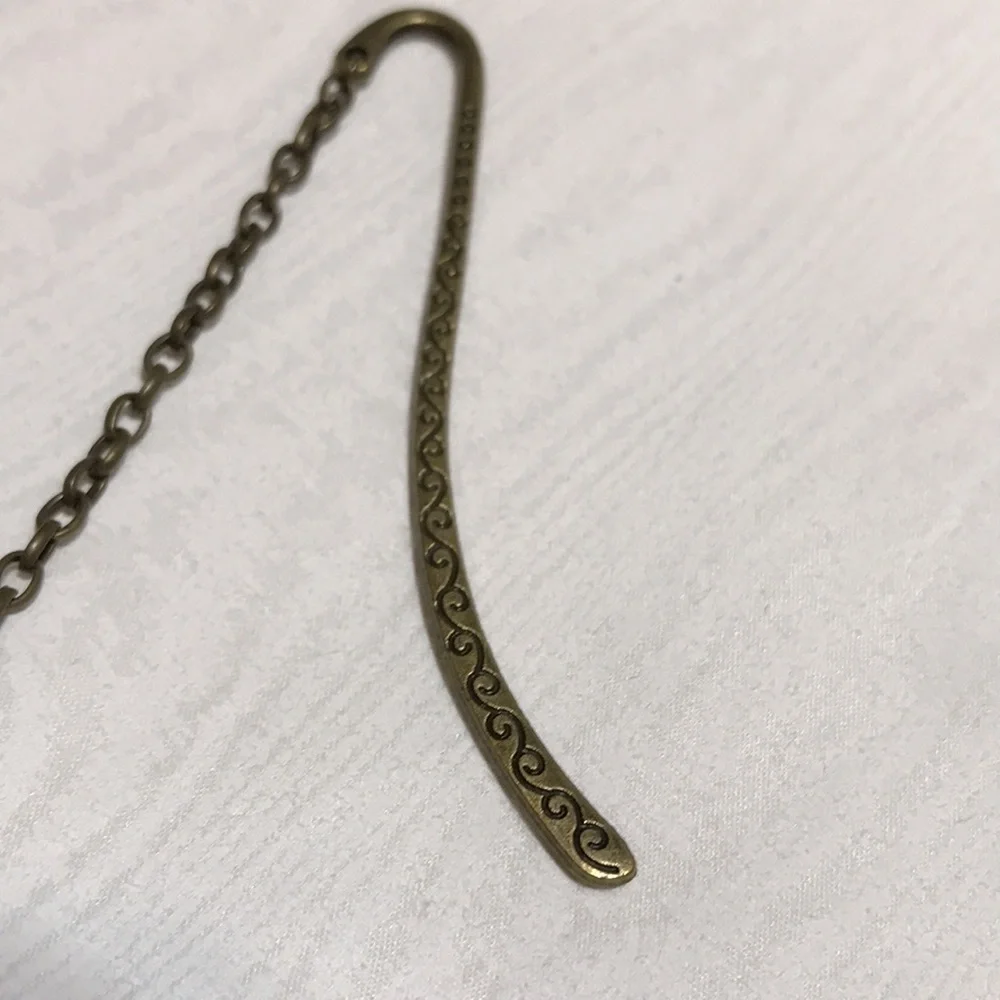 Metal Shepherd's Hook Bookmark w/Chain Metal Beads Turq Magnesite Gemstone Beads